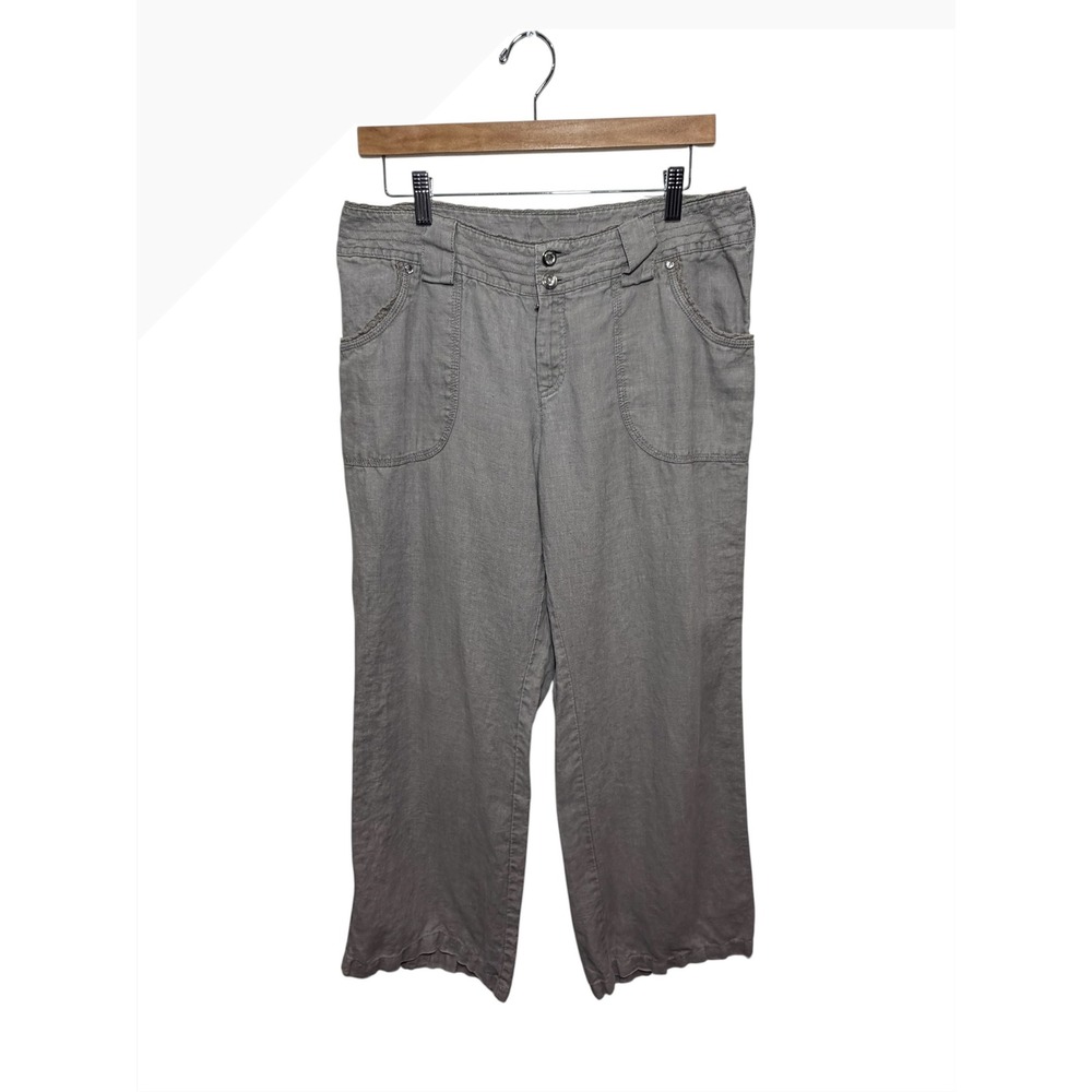 INC International Concepts Womens Gray Linen Wide Leg Pants 8 Short Rhinestone